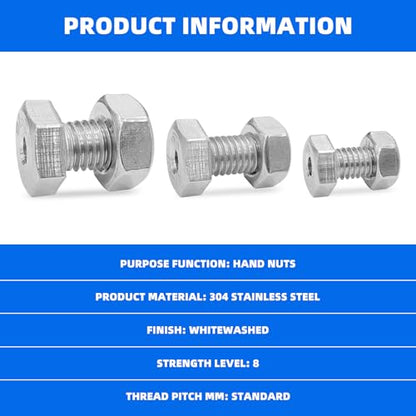 15pcs Hollow External Hexagon Screw, M6/M8/M10 Cylindrical Hollow Bolt, 304 Stainless Steel Lamp Threading Screws Through Hole Bolt with Nut, Screw Length:16mm