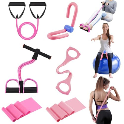 Women Fitness Exercise Equipment Trainer Set Pedal Resistance Band | Leg Arm Thigh Resistance Bands, Women Fitness Workout Equipment, Pedal Resistance Band with Handle, Yoga Pilates Body Fitness - color: Pink
