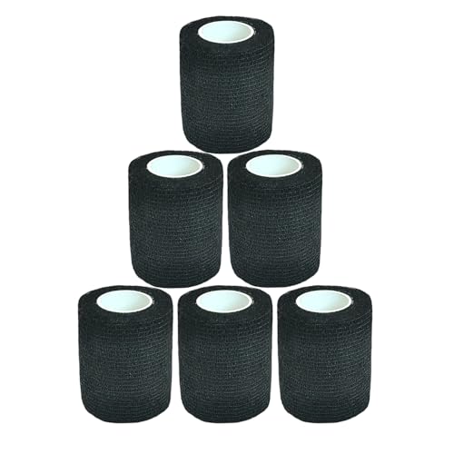 Baisunt 6 Pack 3 Inches Cohesive Bandage Self Adhesive Wrap Elastic Self Adherent Vet Wrap Breathable Self Stick Tape for Wrist, Ankle, Sports, Tatoo Wrap(5 Yards, Black) - color: Black, size: 3 Inch
