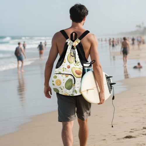 GuoChe Drawstring Backpacks Gym Swim Bag With Inside Pockets Pull String Bag Waterproof Cute Avocado White - color: Cute Avocado White