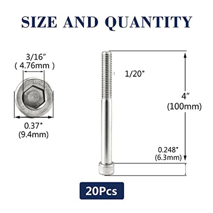 1/4-20 x 4 Socket Head Cap Screws Bolts, 20Pcs 304 Stainless Steel 18-8, Allen Socket Hex Drive, Partially Threaded, Bright Finish by SG TZH(with Hex Spanner) - size: 1/4-20 x 4"