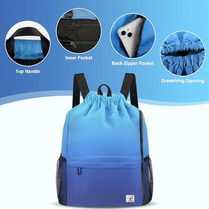 Drawstring Backpack with Mesh Pockets String Gym Bag Sackpack Sandproof Water Resistant Beach Backpack for Men Women - color: Dodger Blue