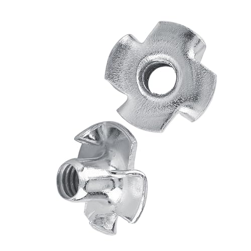 FLEXMAN Four Pronged T Nuts, Zinc Plated Carbon Steel Tee Nut 4 Claw Nut Assortment Kit for Rock Climbing Holds, Furniture, Cabinetry, Woodworking, Silver (M6 (50 Pieces/Package)) - size: M6 (50 pieces/package)