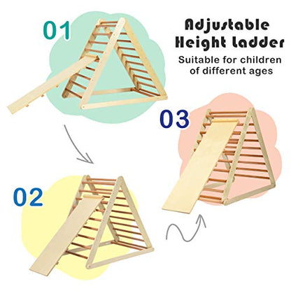 HONEY JOY Triangle Climber with Ramp, 2-in-1 Indoor Toddler Climbing Triangle Set with Ladder & Slide, Foldable Wooden Kids Climbing Toys for Playground, Gym & Daycare, Gift for Boys Girls (Natural) - color: Natural