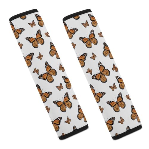 2 Piece Universal Soft and Comfortable Seat Belt Shoulder Pad for Kids, Most Cars, Orange Butterflies Monarch Butterfly Seat Belt Covers Cushion, Neck and Shoulder Support - color: Pattern 312