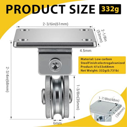 Hicarer 6 Pcs 1-3/8" Groove Cable Pulley Rotation Traction Wheel for Wall Ceiling Mount, Heavy Duty Pulley Block Roller System Duplex Bearing Silent for Rope Lifting Gym Equipment Sliding Gate, 330lb