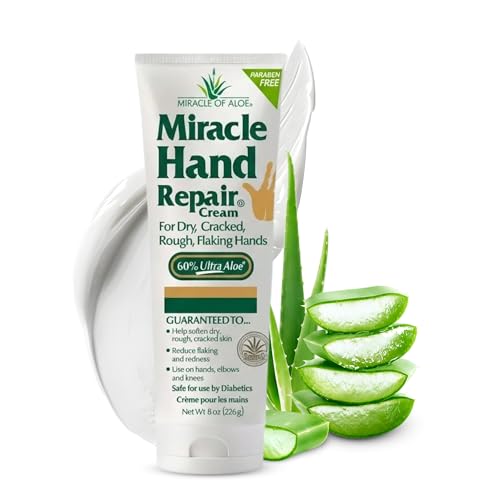 Miracle Hand Repair Cream For Dry Cracked Hands, 8 Oz, 60% Aloe Vera | Non Greasy Hand Moisturizer, Fast Absorbing Lotion For Extremely Dry Skin, Working Hands, Men & Women, Elbows & Knees Care - size: 8 Ounce (Pack of 1)