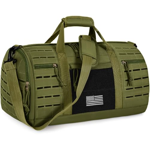 GMAK Military Tactical Duffle Bag for Men, 40L Sports Gym Bag with Shoe Compartment, Carry on Bag Travel Duffle Bag for Weekender Overnight Gym Workout Training Basketball Football, Green - color: Army Green