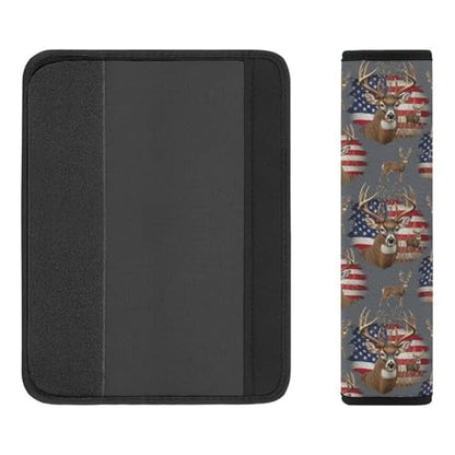 2 Pack American Us Flag Hunting Deer Seat Belt Shoulder Pad Breathable Shoulder Harness Cover for Child, All Vehicles, Neck and Shoulder Support - color: Pattern 581