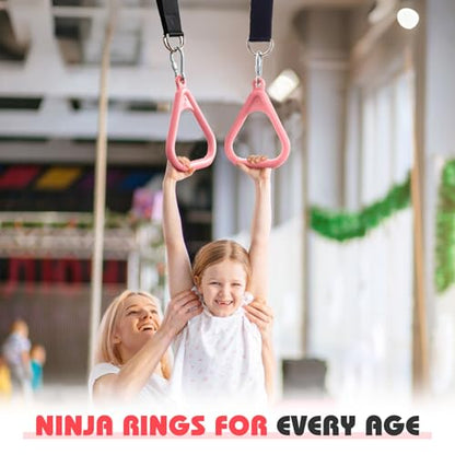 LadyRosian Trapeze Bar Swing Monkey Bars Hanging Ninja Rings Warrior Slackline Obstacle Course Kits for Kid Playground Equipment Accessories (Pink) - color: Pink
