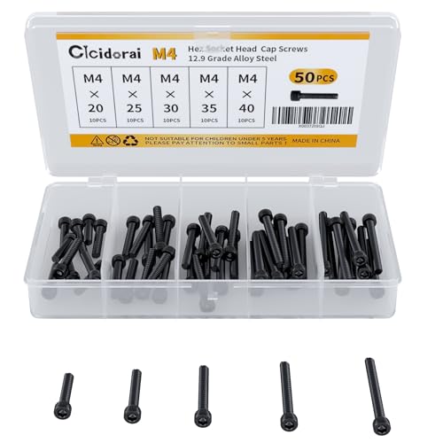 M4 x 20mm 25mm 30mm 35mm 40mm Hex Socket Head Cap Screws Bolts, 12.9 Grade Alloy Steel, Black Oxide Finish, Fully Threaded, Metric Allen Hex Drive, Assortment Kit 50Pcs - size: Hex Socket Head M4x20, 25, 30, 35, 40mm(50pcs)