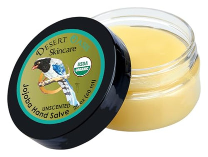 USDA Organic Unscented Jojoba Oil Hand Salve Fragrance-Free (2 oz) | Over 50% Jojoba Oil with Beeswax & Avocado Oil – Rich Conditioning Balm for Sensitive Skin, Dry Hands & Cuticles 60g