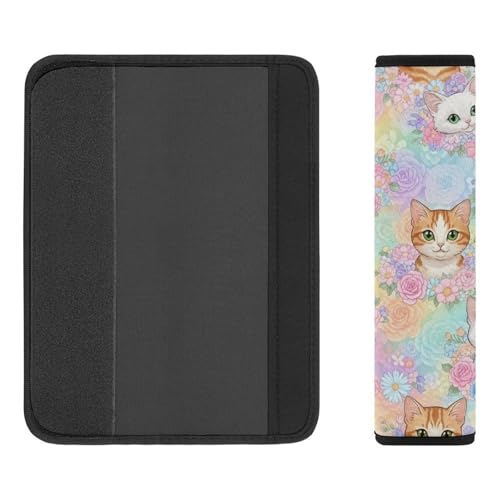 2 Pack Floral Pink Cat Car Seat Belt Pad Universal Soft and Comfortable Harness Pads Strap for Adult Use, Most Cars, Easy Install (No Tool) - color: Pattern 760