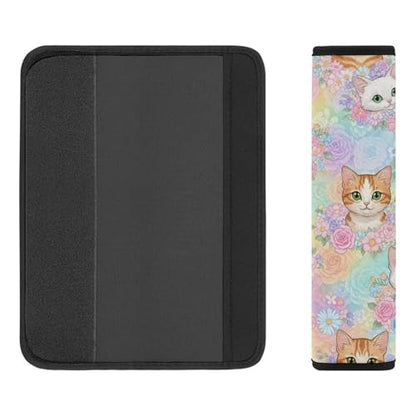 2 Pack Floral Pink Cat Car Seat Belt Pad Universal Soft and Comfortable Harness Pads Strap for Adult Use, Most Cars, Easy Install (No Tool) - color: Pattern 760