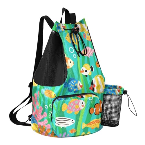 Drawstring Climbing Gym Bag With Inside Pockets Hiking Drawstring Backpack with Wet Dry Compartments Ocean Sea Animals