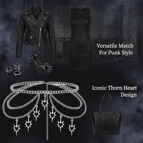 2 Pcs Thorn Heart Waist Chain Belt, Punk Gothic Belt Chains with Pant Chain for Women Girl