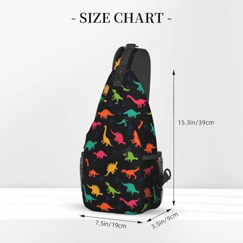 Cartoon Dinosaur Crossbody Sling Bags for Women Men Colorful Dinosaur Silhouettes Childish Pattern Travel Sling Backpack Casual Shoulder Bag Cute Animal Print Gym Sports Hiking Daypack - color: Green Yellow Red