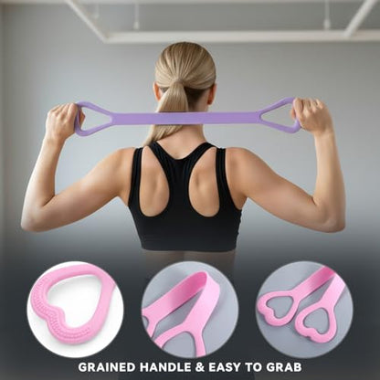 2 Pcs Figure 8 Resistance Bands with Handles Body Exercise Bands Training Elastic Ropes Portable Arm Back Shoulder Training Equipment for Home Gym Working Out Yoga Pilates Chest