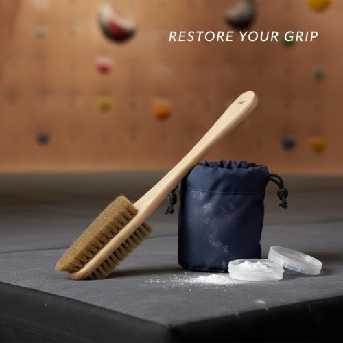 Natural Boar Bristle Climbing Brush with Solid Wood Handle for Cleaning Holds in Gyms and Outdoors