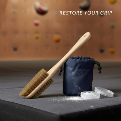 Natural Boar Bristle Climbing Brush with Solid Wood Handle for Cleaning Holds in Gyms and Outdoors