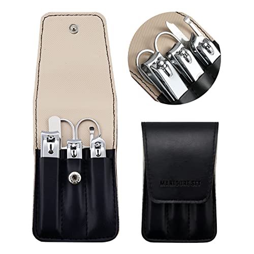 Nail Clipper Set, 6 Pcs Toenail Clippers, Stainless Steel Fingernail Clipper, and PU Leather Manicure Set, Gift Ideas (Black) - color: Black