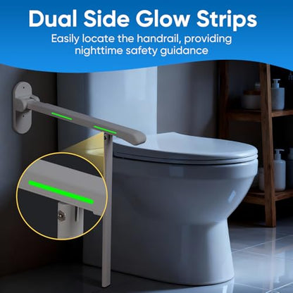 26.8 INCH Flip-Up Toilet Grab Bar, Wall-Mounted Safety Rail for Bathroom, Night Glow Strips on Both Sides, Folding Handrail for Elderly & Disabled - size: 26.8 In without Support Leg