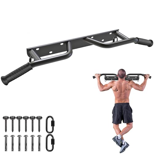 SELEWARE Heavy Duty Welded Pull Up Bar Wall/Joist/Ceiling Mount Chin Up Bar | Multifunctional Pull-up Bars w/Resistance Band Hooks for Home Gym Strength Training, Sturdy Steel Construction Support 500 lb - color: C1: Black Wall Mount Pull Up Bar