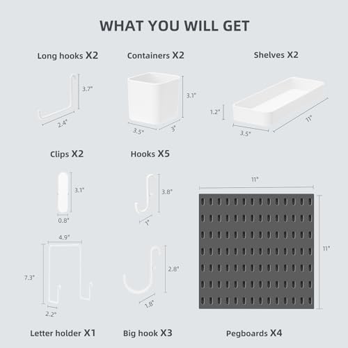 VUSIGN Pegboard Combination Wall Organizer Kit 22" x 22", Black | 4 Pieces Pegboards and 17 Accessories, Wall Mount Display Peg board Panel Kits for Bedroom, Home, Office, Bathroom - color: Black - 4 Pieces