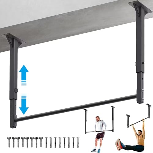 Kipika 48" Ceiling Mounted Pull Up Bar, Heavy Duty Multi-Grip Chin Up Bar,Mounted Pullup Bar, Adjustable Height, Pull Up Bands for Chin Ups & Body Stretching, Ideal for Home Gym and Strength Training - color: Base Size: 9.4"x3.5"