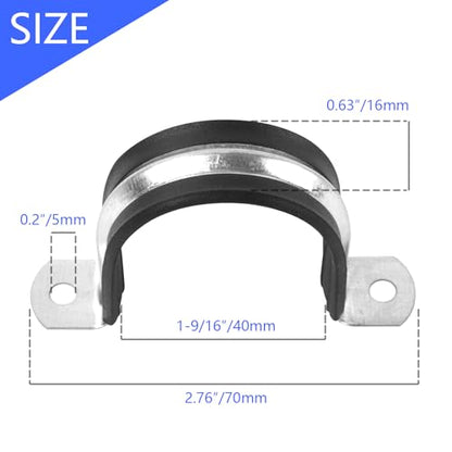 1-9/16 Inch Reinforced Rigid Pipe Strap, 2 Holes U Bracket Cable Clamp Hanger, Rubber Cushioned Insulated Clamp, Conduits Strap Clamps for Pipe Fixing on Various Surfaces, 10 PCS(40 mm) - size: 1-9/16 inch (10 pcs)