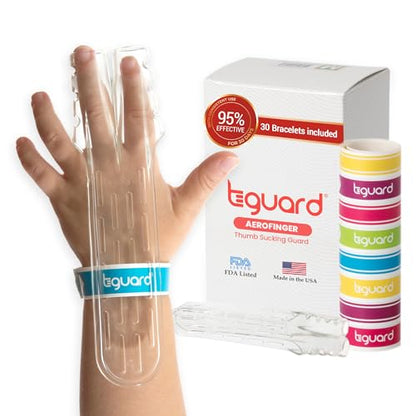TGuard AeroFinger Anti-Finger Sucking Guard – Finger Sucking Prevention Kit, Deterrent to Stop Finger Habit, Washable Secure-Fit Guard for Kids, Soft, Medium (Kids 40–70 lbs), Ages 5–6, Made in USA - size: Medium (Pack of 1)