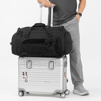 Gym Bag Military Duffle Backpack, Heavy Duty Travel Weekender Bag with Multiple Compartments Including Shoe Compartment Wet-dry Separation Compartment, Adjustable Shoulder Strap 60L Capacity