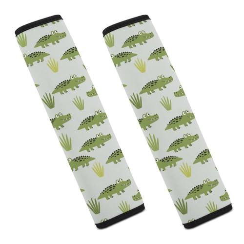 Universal Soft and Comfortable Seat Belt Cover for Child, Most Cars, 2 Piece Cute Crocodile Cartoon Wild Animals Green Alligator Shoulder Protector Comfortable Driving - color: Pattern 523