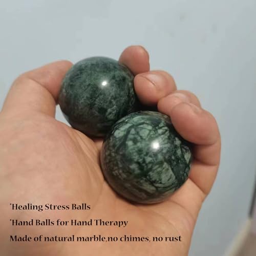 Baoding Balls 2Pcs, 1.57 inch Natural Marble Baoding Chinese Meditation Balls, with Carry Case for Hands Stress Relief, Dark Green - color: Dark Green, size: Medium-1.57"