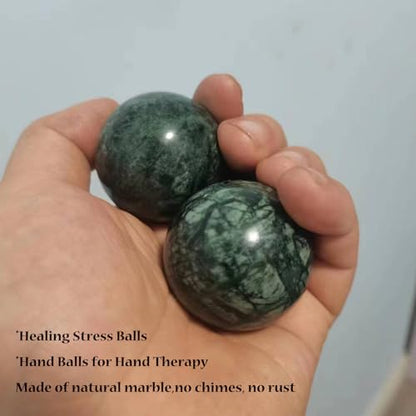 Baoding Balls 2Pcs, 1.57 inch Natural Marble Baoding Chinese Meditation Balls, with Carry Case for Hands Stress Relief, Dark Green - color: Dark Green, size: Medium-1.57"