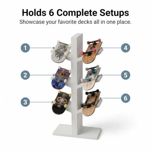Fingerboard Holder Display Stand for 6 Fingerboards, Desktop Fingerboard Display and Storage Rack, Mini Skateboard Organizer, Plastic Fingerboard Collection Showcase, Fingerboards Accessories