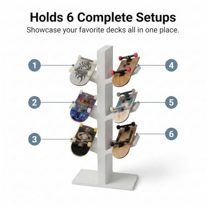 Fingerboard Holder Display Stand for 6 Fingerboards, Desktop Fingerboard Display and Storage Rack, Mini Skateboard Organizer, Plastic Fingerboard Collection Showcase, Fingerboards Accessories