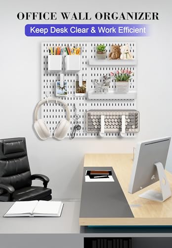 Pegboard Wall Organizer Set – 4 Peg Boards with Hooks & Shelves – Office, Kitchen, Gaming Room Desk Pegboard Storage – Peg Board Wall Display Rack (Black) - color: Black
