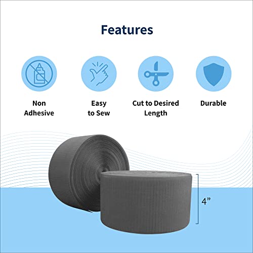Envirolite Hook Fastener | 4" Wide, 42' Long | Gymnastics and Cheer Mat Tape | Nylon Hook for Carpet Bonded Foam Seams - Light Gray - style: Light Gray