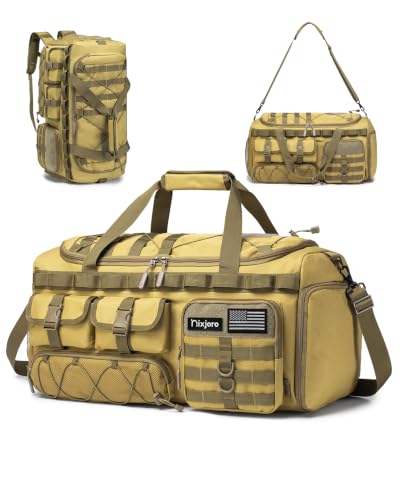 Tactical Gym Bag for Men Women Carry On Luggage 22x14x9 Airline Approved | 3 in 1 Travel Duffle Sports Military Bag with Shoe Compartment for Weekender Overnight Range Workout Khaki - color: Khaki, size: Large