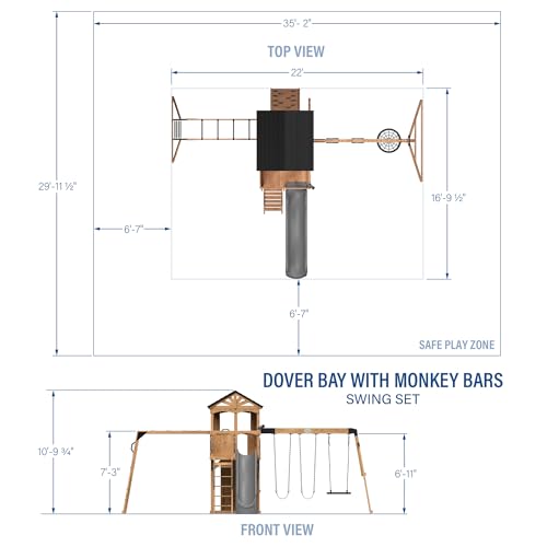 Backyard Discovery Dover Bay Spruce Wood Swing Set with Wave Slide, Clubhouse, Monkey Bars, Rock Wall, Belt Swings, Step Ladder, Toy Telescope, Chalkboard, Outdoor Playset - color: Grey Slide, style: Spruce