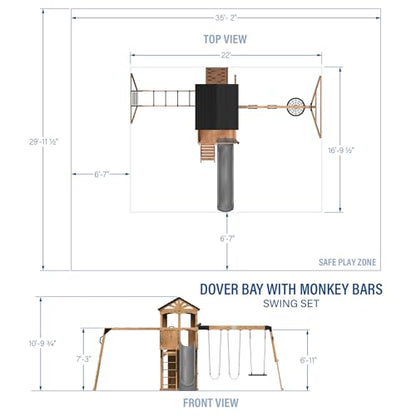 Backyard Discovery Dover Bay Spruce Wood Swing Set with Wave Slide, Clubhouse, Monkey Bars, Rock Wall, Belt Swings, Step Ladder, Toy Telescope, Chalkboard, Outdoor Playset - color: Grey Slide, style: Spruce