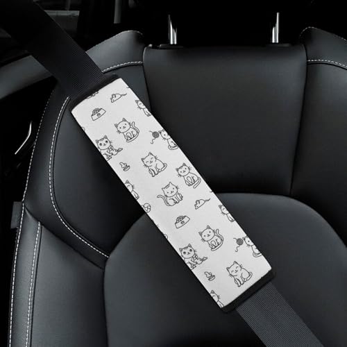Universal Fit White Lovely Kitten Cat Seat Belt Shoulder Pad for Adult Use, Most Cars, 1 Pair Harness Pads Strap Anti-Slip Pad - color: Pattern 296