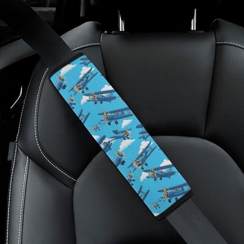 2 Piece Universal Fit Seat Belt Cover for Adult Use, Most Cars, Airplane Pilot Plane Aircraft Sky Blue Seat Belt Covers Cushion, Shock Absorption - color: Pattern 321