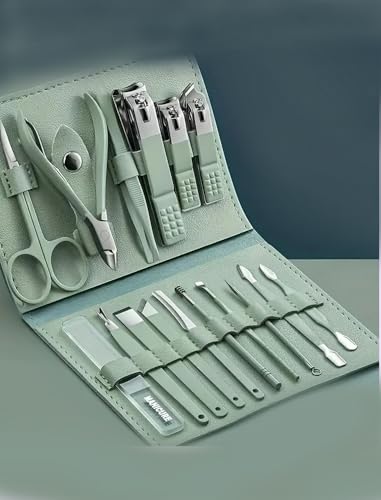 16pcs Nail Clippers Kit, Ultra Sharp Sturdy Fingernail Cutters, Professional Nail Clippers Pedicure Care Tools, Toenail Clipper Cutters for Men and Women Nail Trimmer,Luxury Gold Color,Matcha Green - color: Matcha Green