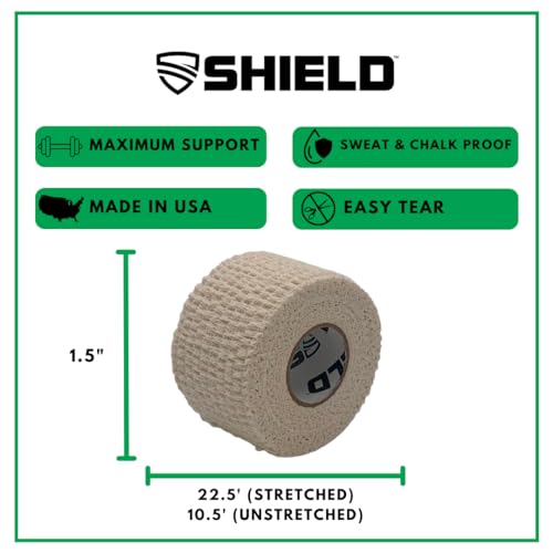 SHIELD | Weightlifting Tape - Made in USA, Hook Grip, Cross-Training, WOD Grip Tape 3-Pack– Durable, Non-Slip, Comfortable Stretchy Athletic Tape – Thumb, Wrist, Finger Protection (White) - color: White