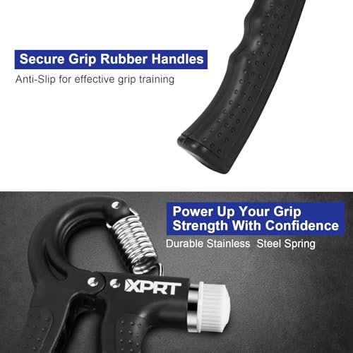 XPRT Fitness Hand Grip Strengthener [2 Pack] | Adjustable Resistance 10-130lb | Forearm Hand Exerciser for Athletes, Musicians, Rock Climbing & Rehabilitation | Premium Grip Strength Trainer - color: Single