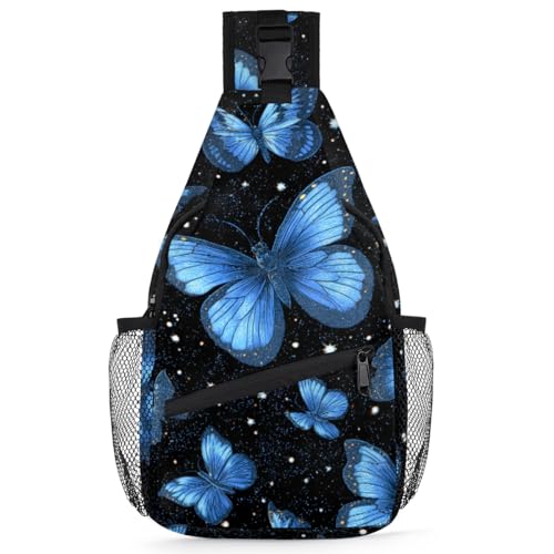 Butterfly Blue Starry Sky Sling Backpack for Women Men Waterproof Antitheft Chest Bag Lightweight Travel Crossbody Shoulder Bag for Shopping Outdoor Leisure Sports Mountaineering Riding - color: Backpack25
