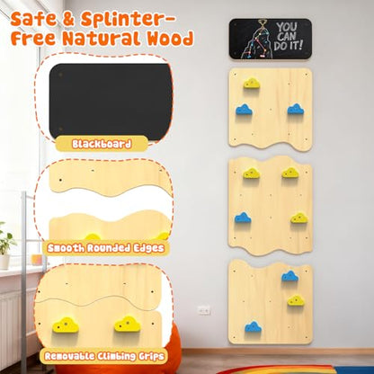 Wooden Climbing Wall for Kids, Indoor Climbing Wall Panels with 12 Rock Holds, Montessori Climbing Toy for Playroom & Home Gym, Aged 3+