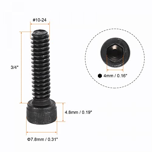 uxcell #10-24x3/4" Hex Socket Head Cap Screw Bolts 12.9 Grade Alloy Steel 25pcs - size: #10-24x3/4"